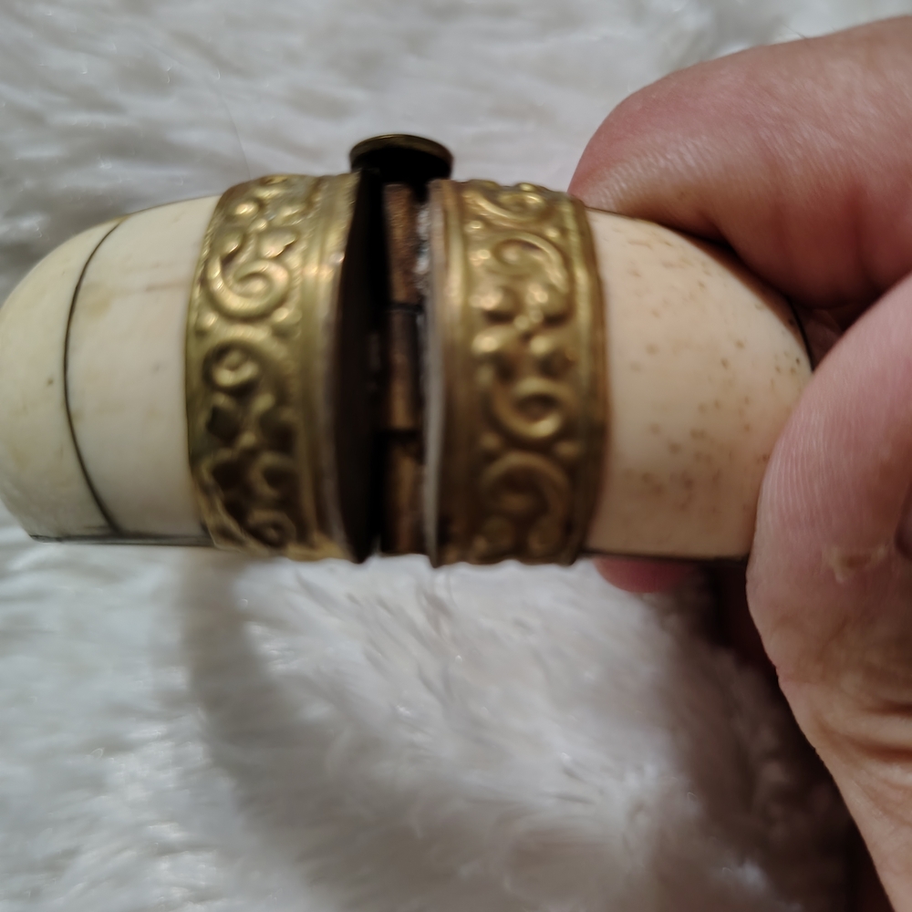 Vintage Bone And Brass Hinged Bracelet/ Pin Closure For On Off/ Info